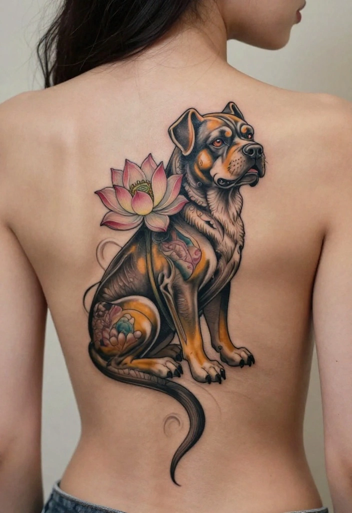 17 Fu Dog Tattoo 2026 Trending Ideas With Protective Power - 5. Fu Dog with Lotus Flower 1