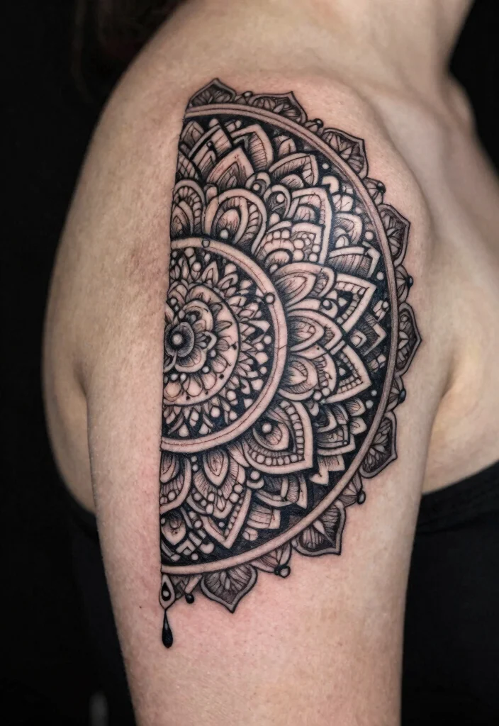 17 Geometric Mandala Tattoo Design Pattern Ideas With Intricate Detail 16 17 Geometric Mandala Tattoo Design Pattern Ideas With Intricate Detail - 6. Half Mandala Design 1