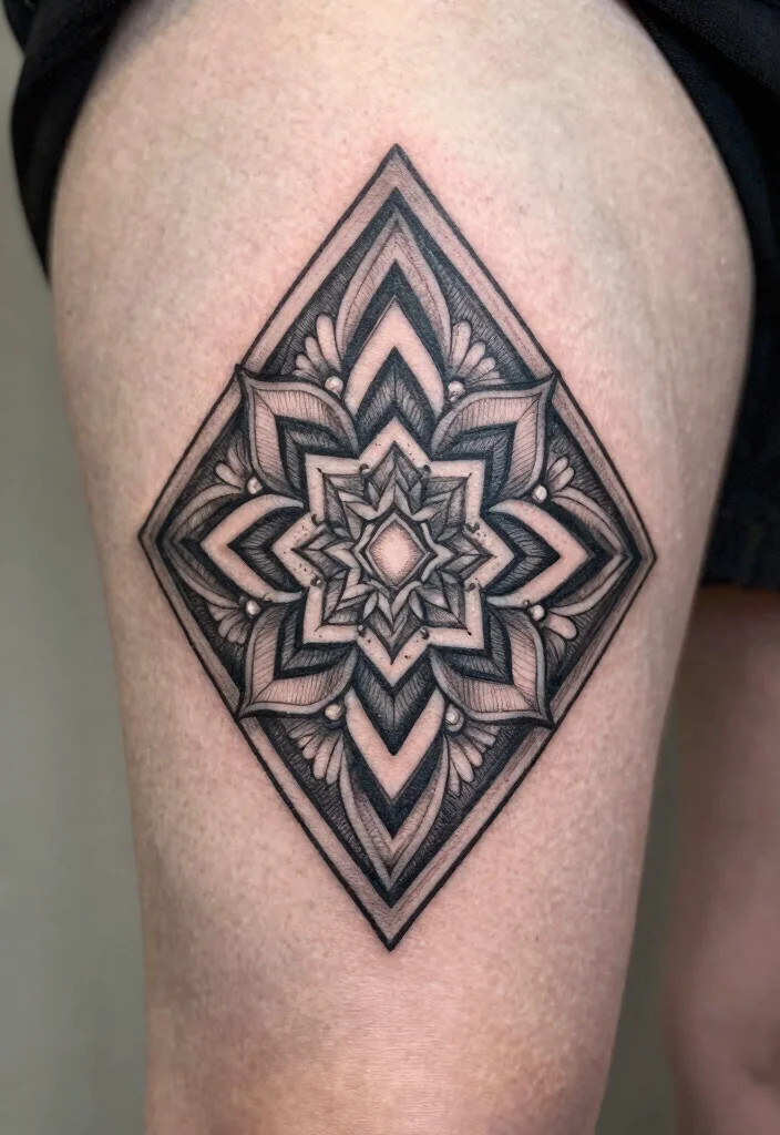 17 Geometric Mandala Tattoo Design Pattern Ideas With Intricate Detail 17 17 Geometric Mandala Tattoo Design Pattern Ideas With Intricate Detail - 7. Diamond-Shaped Mandala 1