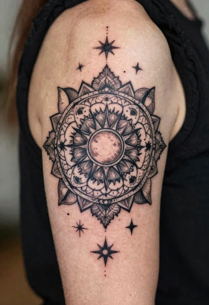 17 Geometric Mandala Tattoo Design Pattern Ideas With Intricate Detail 18 17 Geometric Mandala Tattoo Design Pattern Ideas With Intricate Detail - 8. Celestial Mandala 1