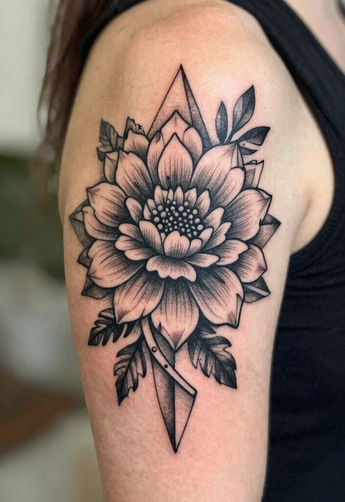 17 Marigold Flower Tattoo Black and White Ideas With Soft Contrast - 10. Geometric Marigold 1