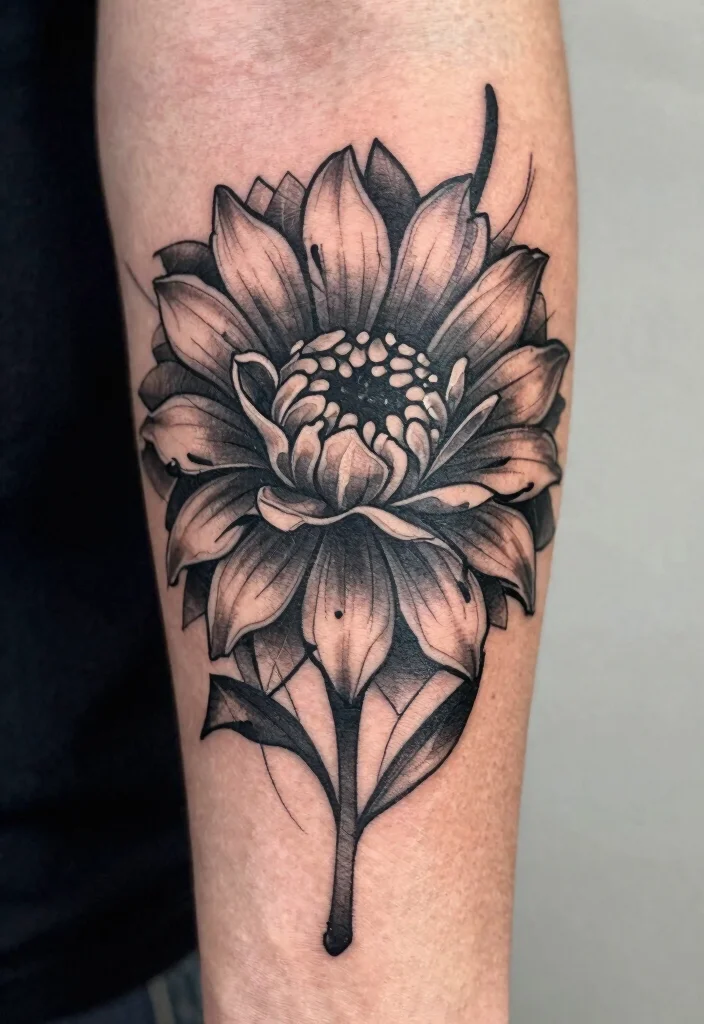 17 Marigold Flower Tattoo Black and White Ideas With Soft Contrast - 3. Abstract Marigold Design 1