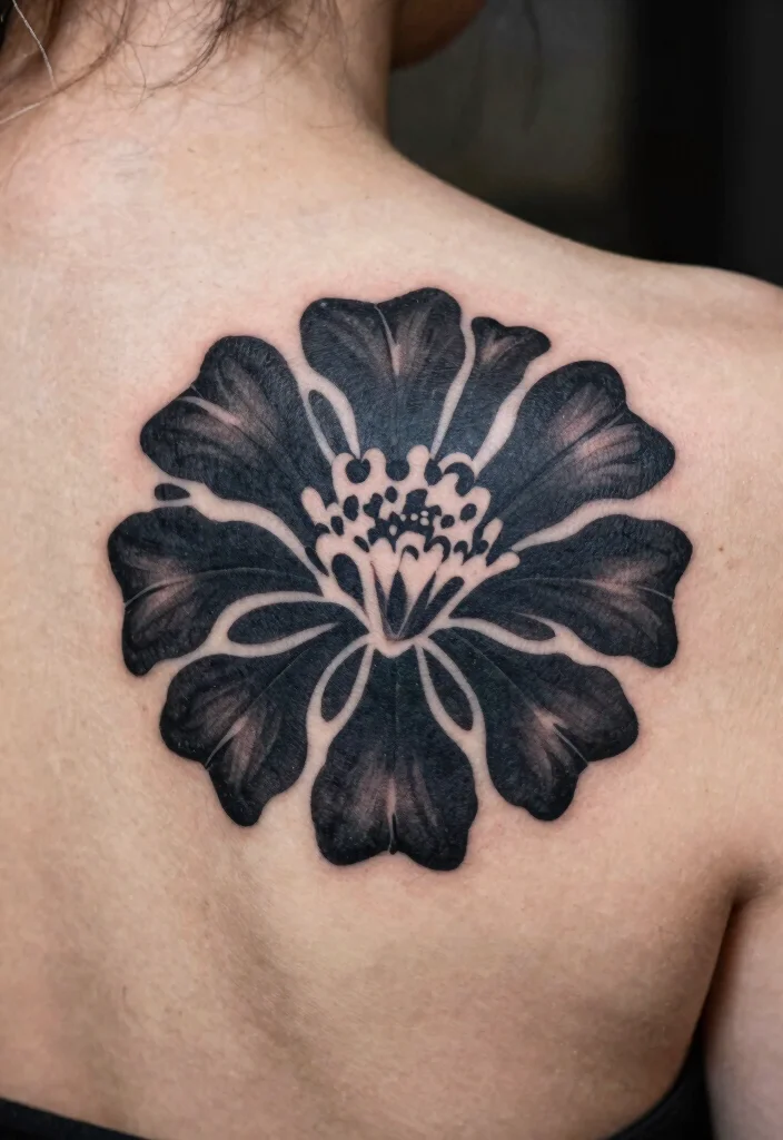 17 Marigold Flower Tattoo Black and White Ideas With Soft Contrast - 8. Sombre Marigold Silhouette 1