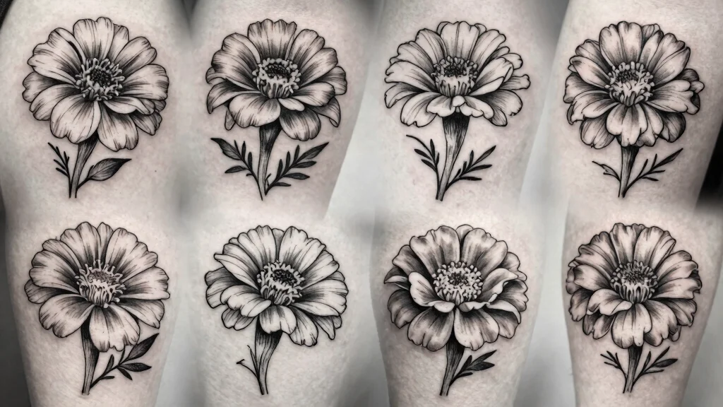 17 Marigold Flower Tattoo Black and White Ideas With Soft Contrast