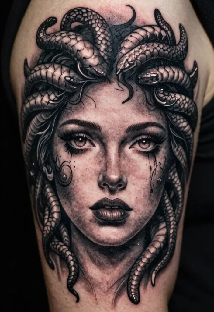 17 Medusa Tattoo Black Women Ideas With Fierce Beauty - 12. Medusa's Eyes 1