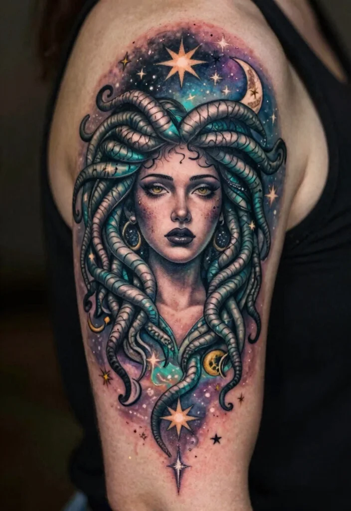 17 Medusa Tattoo Black Women Ideas With Fierce Beauty - 13. Celestial Medusa 1