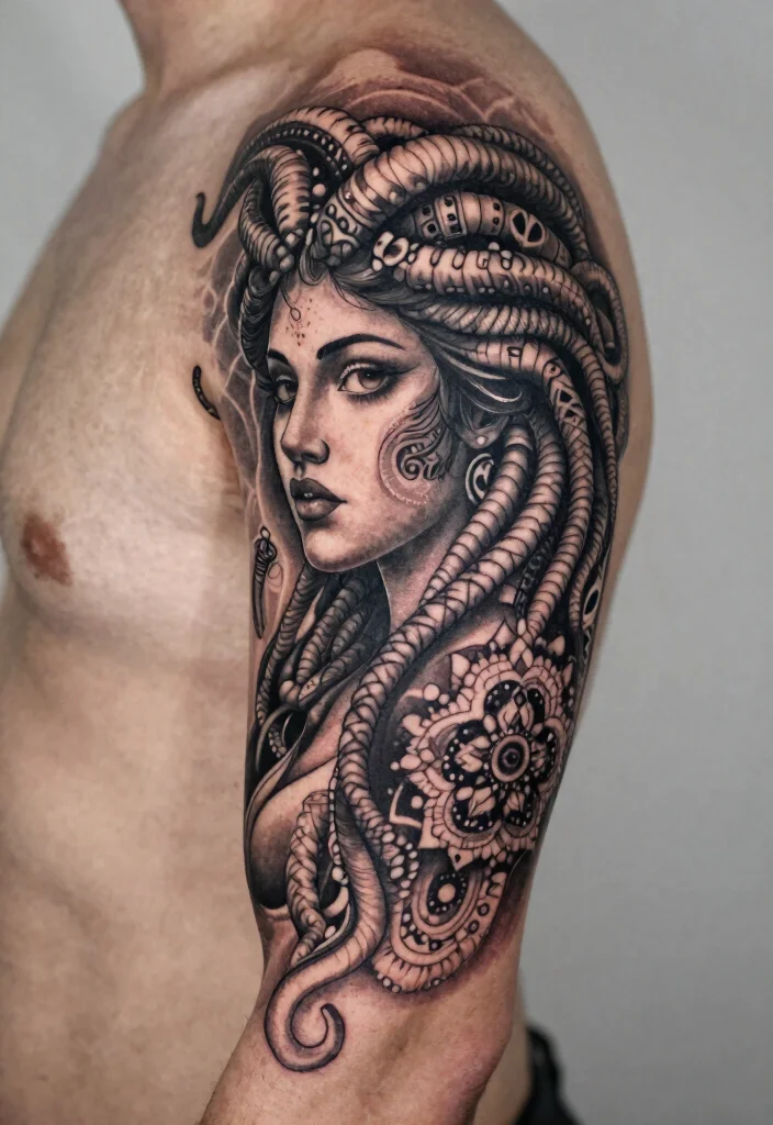 17 Medusa Tattoo Black Women Ideas With Fierce Beauty - 15. Medusa with Patterns 1