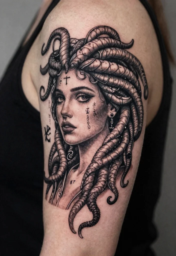17 Medusa Tattoo Black Women Ideas With Fierce Beauty - 17. Medusa with Personal Symbols 1