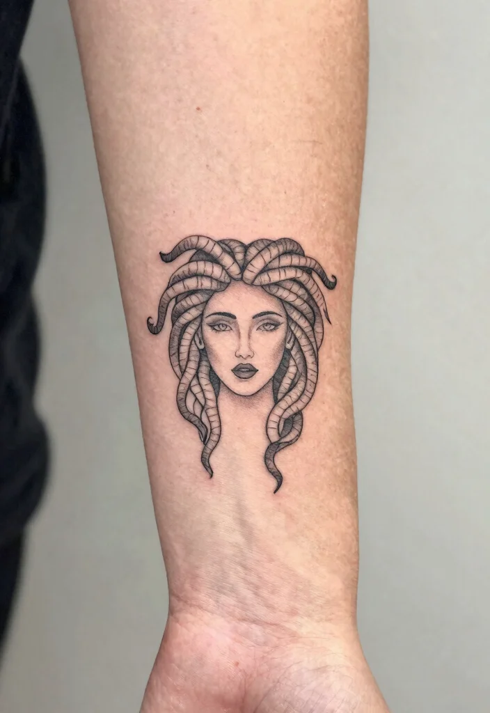 17 Medusa Tattoo Black Women Ideas With Fierce Beauty - 7. Minimalist Medusa 1