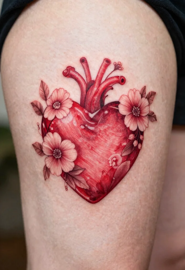 17 Red Heart Tattoo 2026 Trending Ideas With Bold Simple Charm - 12. Heart with Floral Elements 1