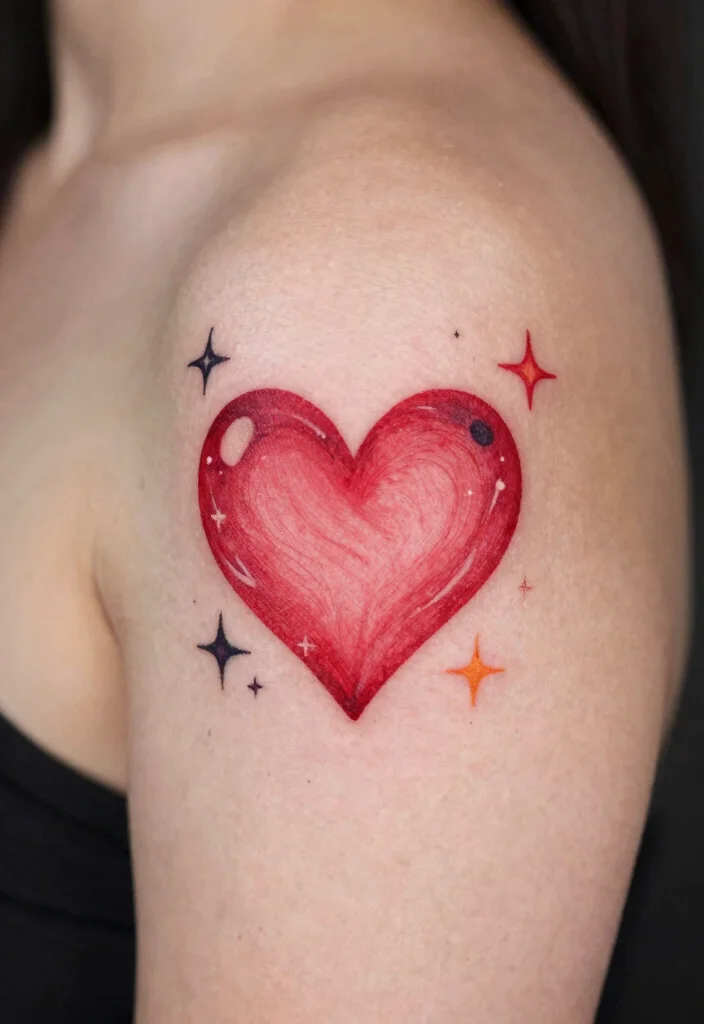 17 Red Heart Tattoo 2026 Trending Ideas With Bold Simple Charm - 16. Heart with Stars 1