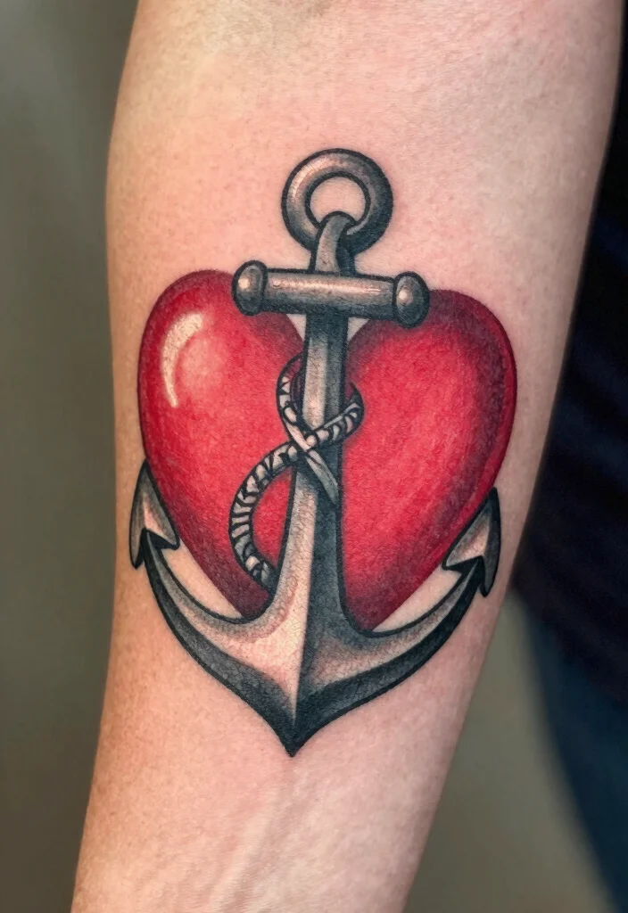 17 Red Heart Tattoo 2026 Trending Ideas With Bold Simple Charm - 17. Heart with an Anchor 1