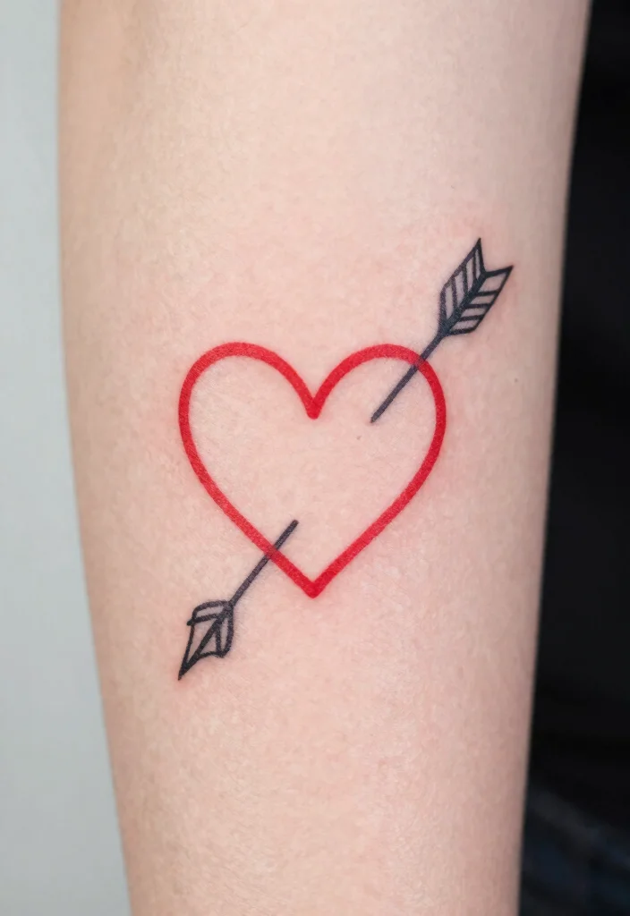 17 Red Heart Tattoo 2026 Trending Ideas With Bold Simple Charm - 3. Minimalist Heart with Arrow 1