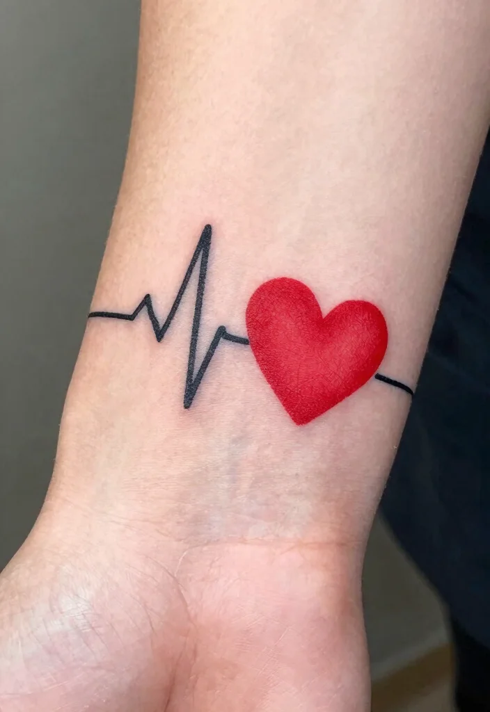 17 Red Heart Tattoo 2026 Trending Ideas With Bold Simple Charm - 5. Heartbeat Line with Heart 1