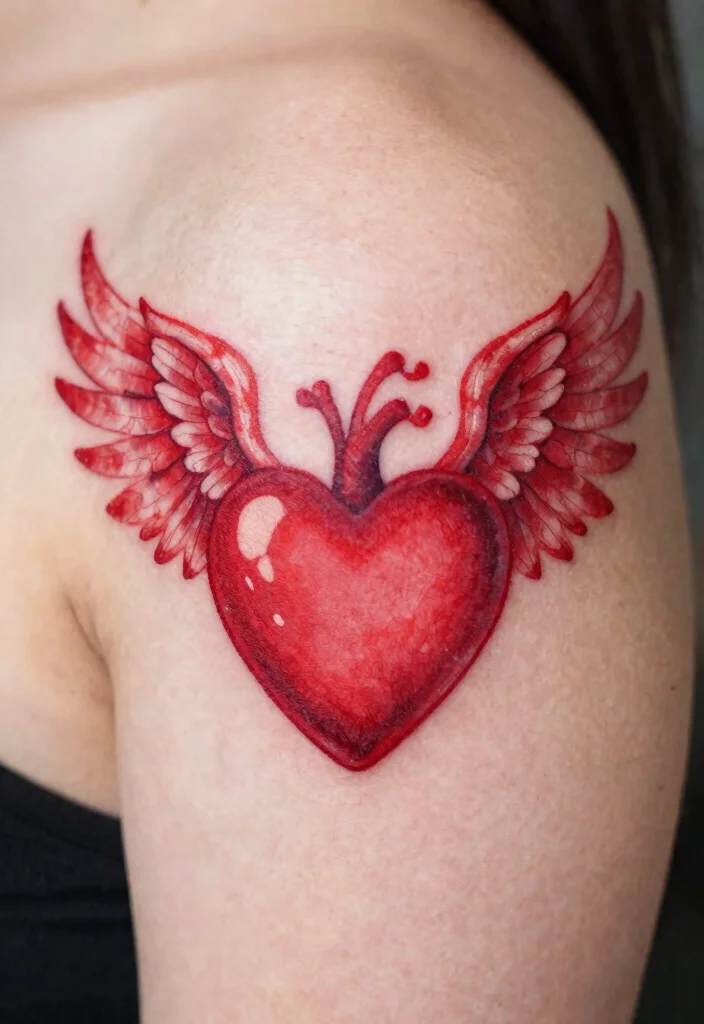 17 Red Heart Tattoo 2026 Trending Ideas With Bold Simple Charm - 9. Heart with Wings 1