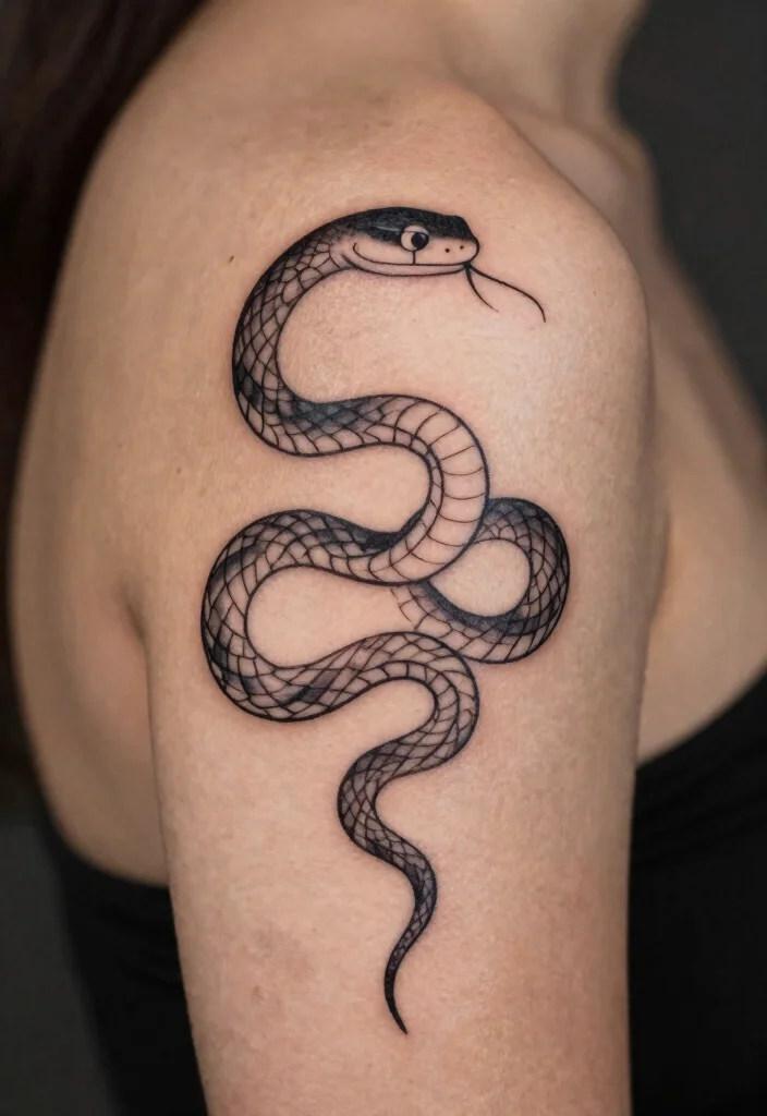 17 Shoulder Snake Tattoo Ideas With Bold Curve 1 17 Shoulder Snake Tattoo Ideas With Bold Curve - 1. The Classic Minimalist Snake 1