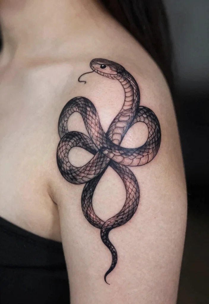 17 Shoulder Snake Tattoo Ideas With Bold Curve 53 17 Shoulder Snake Tattoo Ideas With Bold Curve - 13. Snake and Infinity Symbol 1