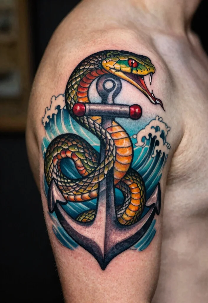 17 Shoulder Snake Tattoo Ideas With Bold Curve 55 17 Shoulder Snake Tattoo Ideas With Bold Curve - 15. Classic Nautical Snake 1