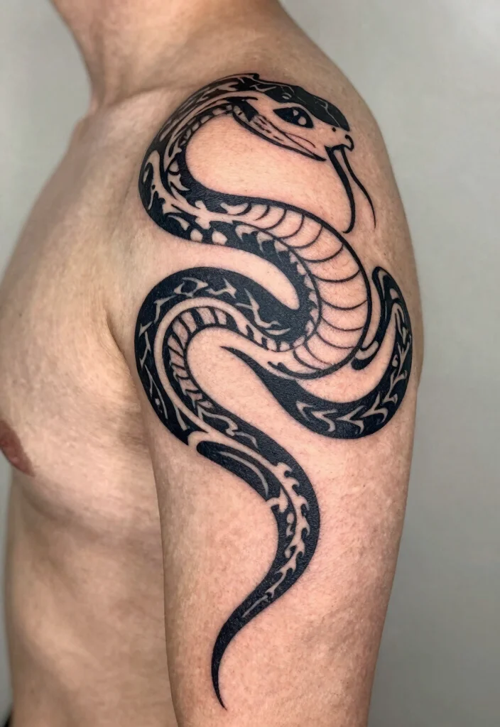 17 Shoulder Snake Tattoo Ideas With Bold Curve 5 17 Shoulder Snake Tattoo Ideas With Bold Curve - 5. Tribal Snake Tattoo 1