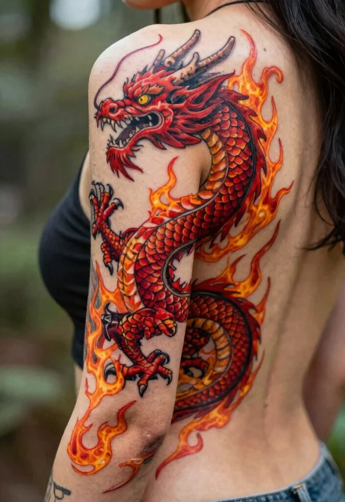 17 Spine Dragon Tattoo Ideas With Bold Flow - 1. Fiery Red Dragon 1