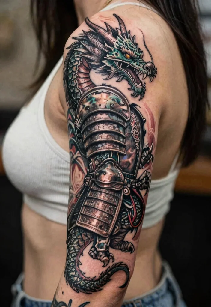 17 Spine Dragon Tattoo Ideas With Bold Flow - 10. Dragon with Armor 1