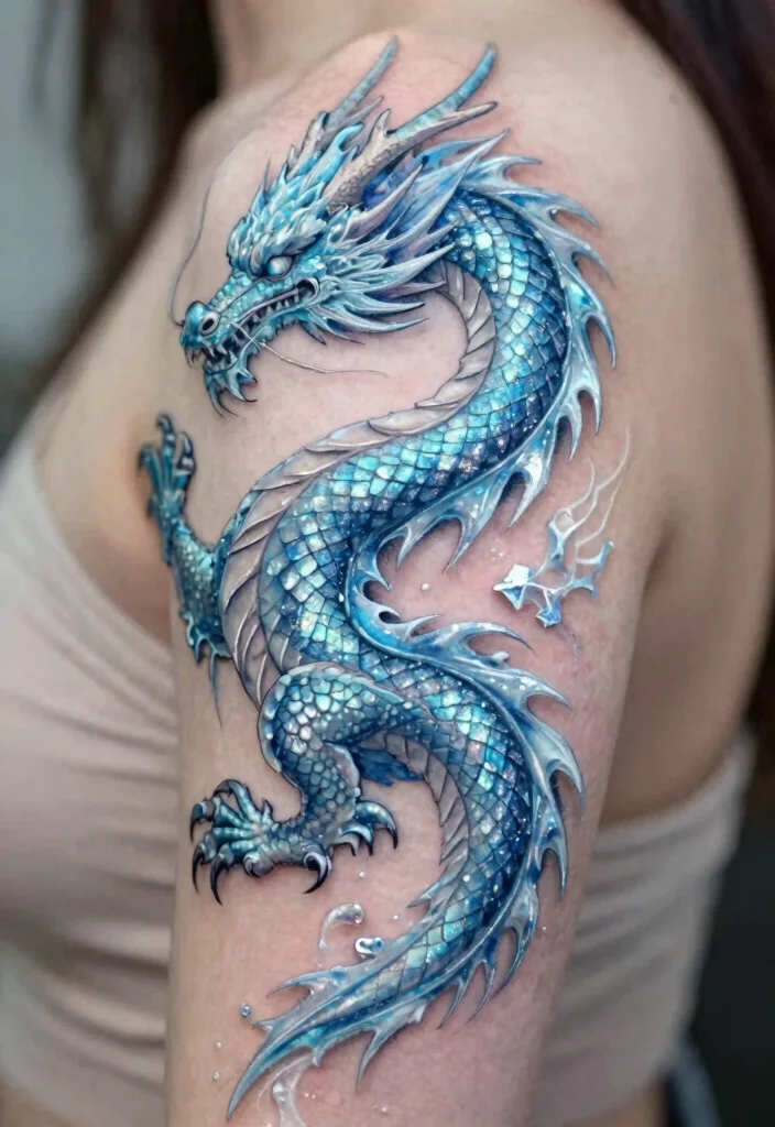 17 Spine Dragon Tattoo Ideas With Bold Flow - 12. Mythical Ice Dragon 1