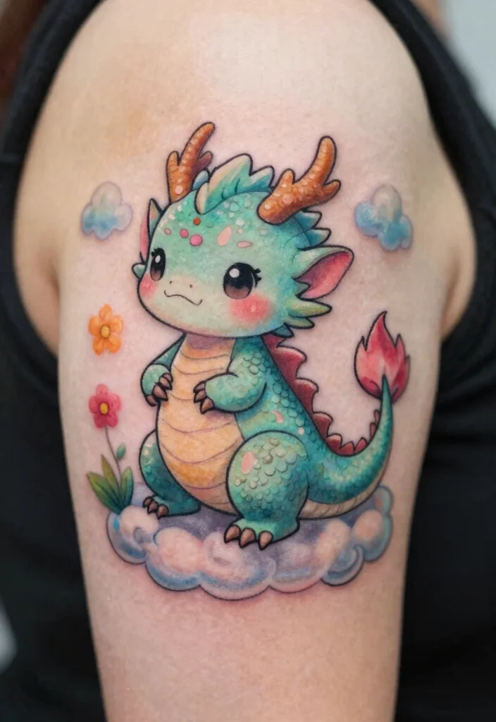17 Spine Dragon Tattoo Ideas With Bold Flow - 13. Baby Dragon 1