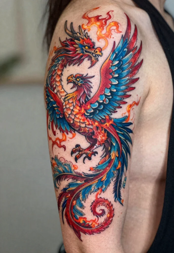 17 Spine Dragon Tattoo Ideas With Bold Flow - 16. Dragon and Phoenix 1
