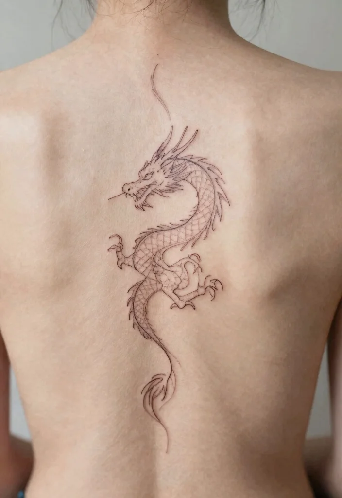 17 Spine Dragon Tattoo Ideas With Bold Flow - 3. Minimalist Dragon Outline 1