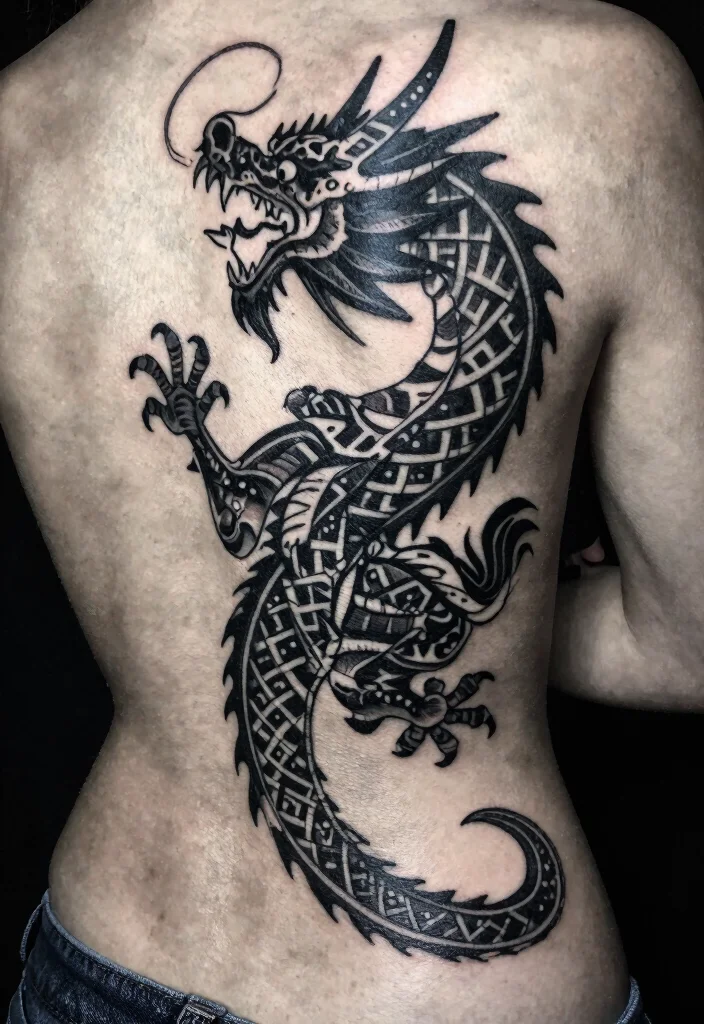 17 Spine Dragon Tattoo Ideas With Bold Flow - 4. Tribal Dragon Design 1