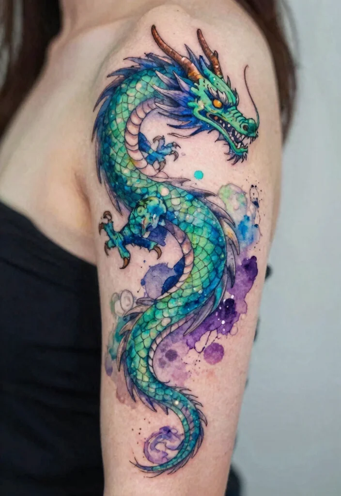 17 Spine Dragon Tattoo Ideas With Bold Flow - 5. Watercolor Dragon 1