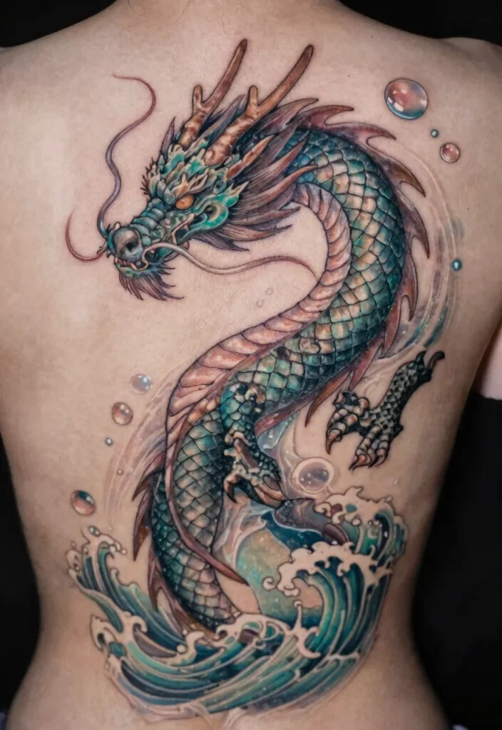 17 Spine Dragon Tattoo Ideas With Bold Flow - 9. Mythical Water Dragon 1