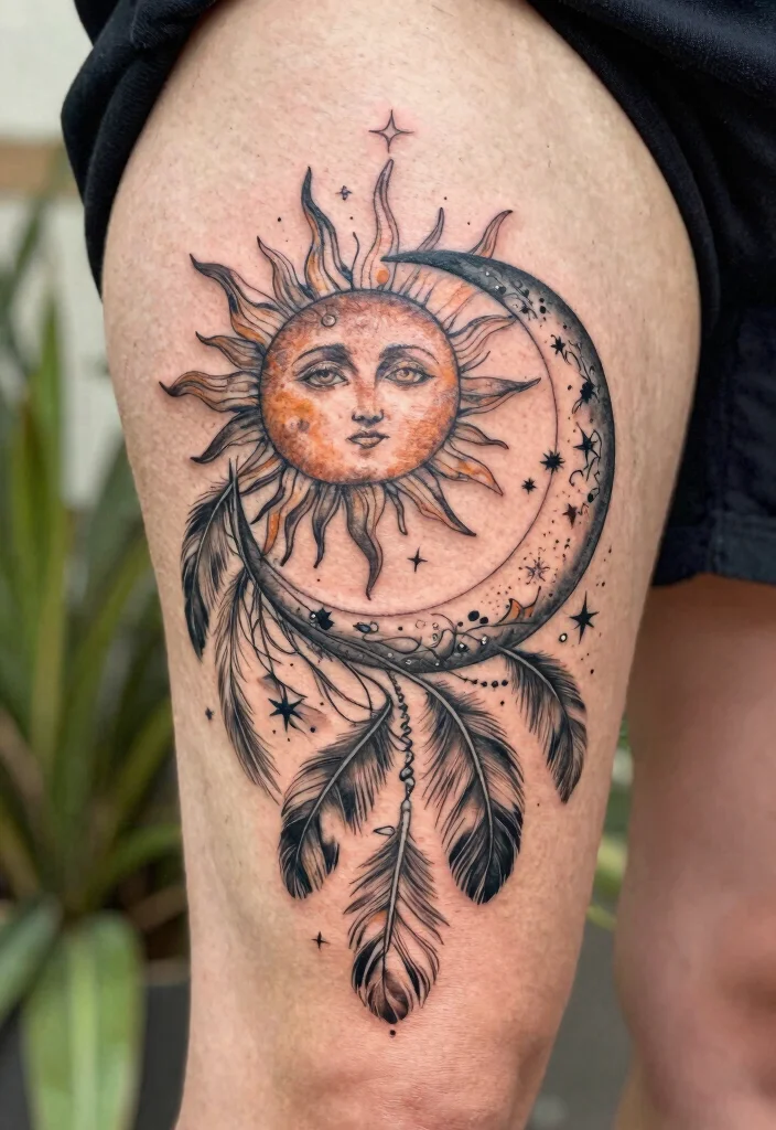 17 Sun and Moon Tattoo Matching Couple Ideas With Balanced Love - 11. Bohemian Sun and Moon 1