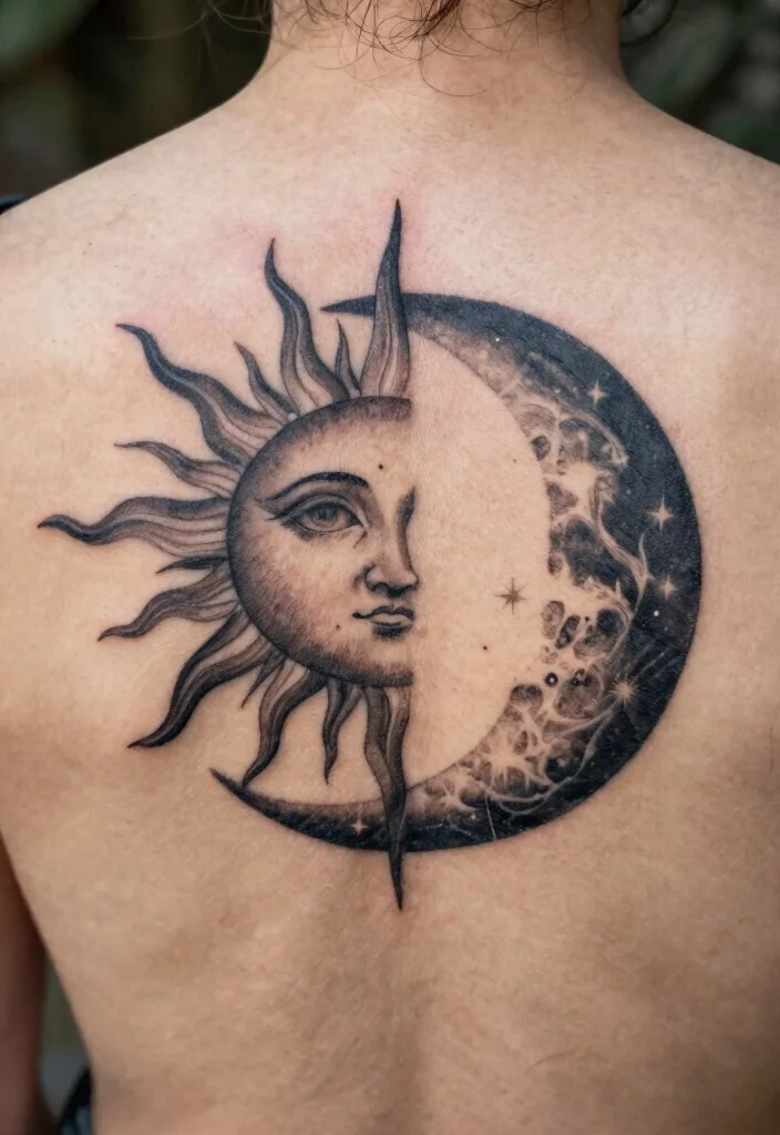 17 Sun and Moon Tattoo Matching Couple Ideas With Balanced Love - 14. Shadow Effect Tattoos 1