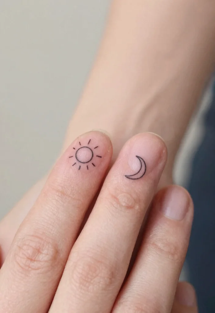 17 Sun and Moon Tattoo Matching Couple Ideas With Balanced Love - 4. Tiny Matchstick Tattoos 1