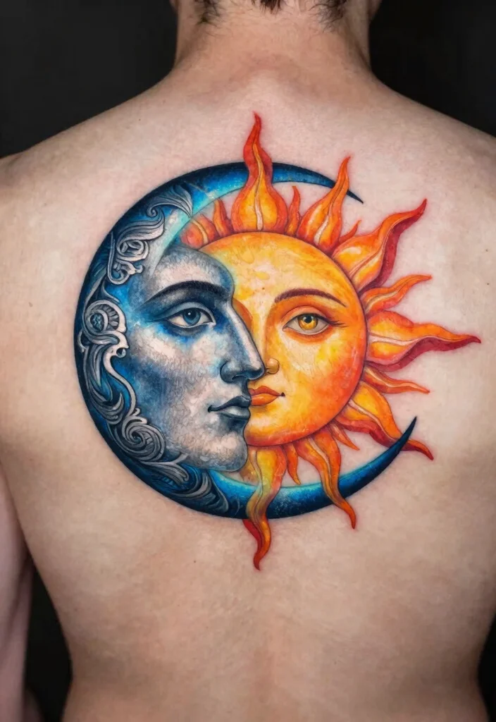 17 Sun and Moon Tattoo Matching Couple Ideas With Balanced Love - 8. Half Sun, Half Moon 1