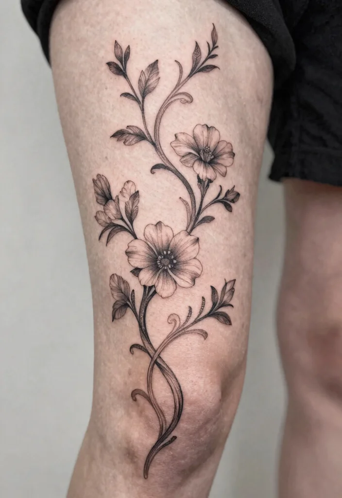 18 Black Work Flower Tattoo Ideas With Striking Contrast 68 18 Black Work Flower Tattoo Ideas With Striking Contrast - 18. Twisted Vines & Flowers 1