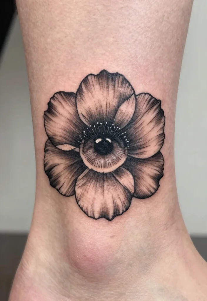 18 Black Work Flower Tattoo Ideas With Striking Contrast 27 18 Black Work Flower Tattoo Ideas With Striking Contrast - 7. Iris Sophistication 1
