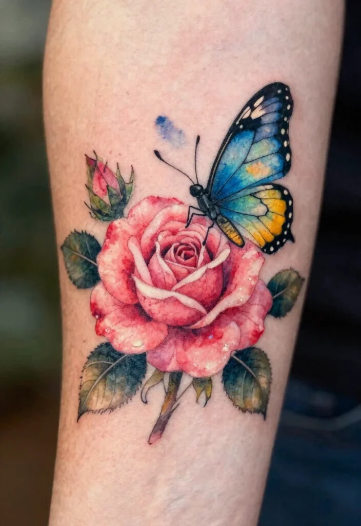 18 Butterfly and Flowers Tattoo Ideas With Soft Harmony 1 18 Butterfly and Flowers Tattoo Ideas With Soft Harmony - 1. Butterfly and Rose Fusion 1