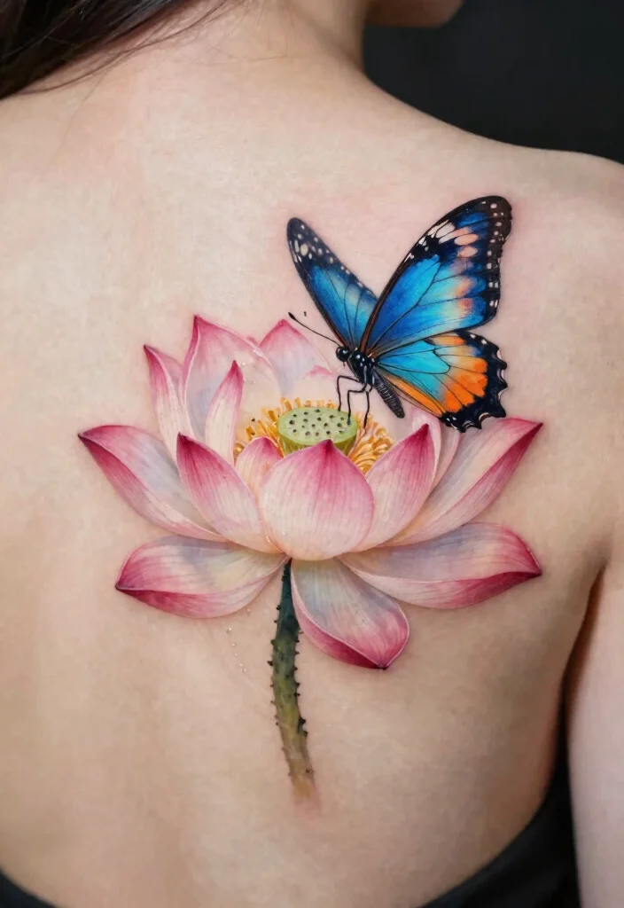 18 Butterfly and Flowers Tattoo Ideas With Soft Harmony 30 18 Butterfly and Flowers Tattoo Ideas With Soft Harmony - 10. Butterfly and Lotus Flower Harmony 1
