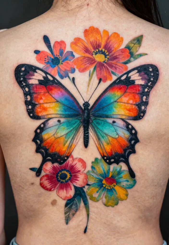 18 Butterfly and Flowers Tattoo Ideas With Soft Harmony 54 18 Butterfly and Flowers Tattoo Ideas With Soft Harmony - 14. Abstract Butterfly and Flowers 1