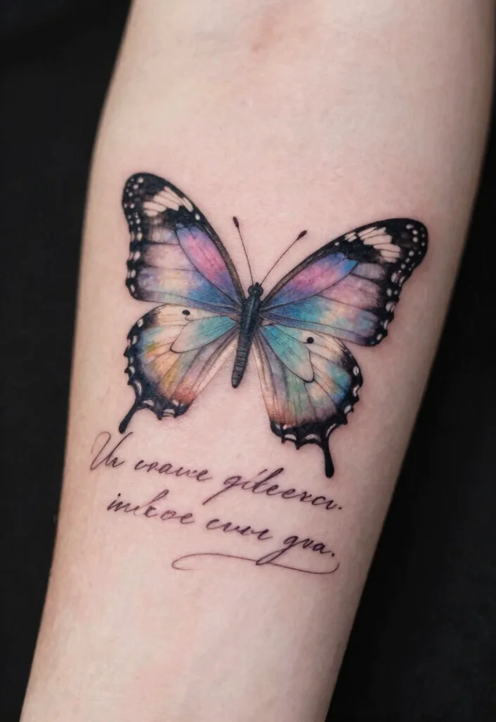 18 Butterfly and Flowers Tattoo Ideas With Soft Harmony 67 18 Butterfly and Flowers Tattoo Ideas With Soft Harmony - 17. Butterfly with Custom Script 1