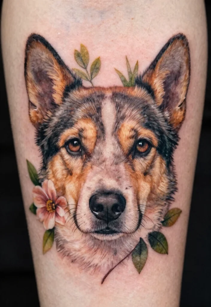 18 Dog Eyes Tattoo Ideas With Emotional Depth 29 18 Dog Eyes Tattoo Ideas With Emotional Depth - 9. Ink and Nature Fusion 1