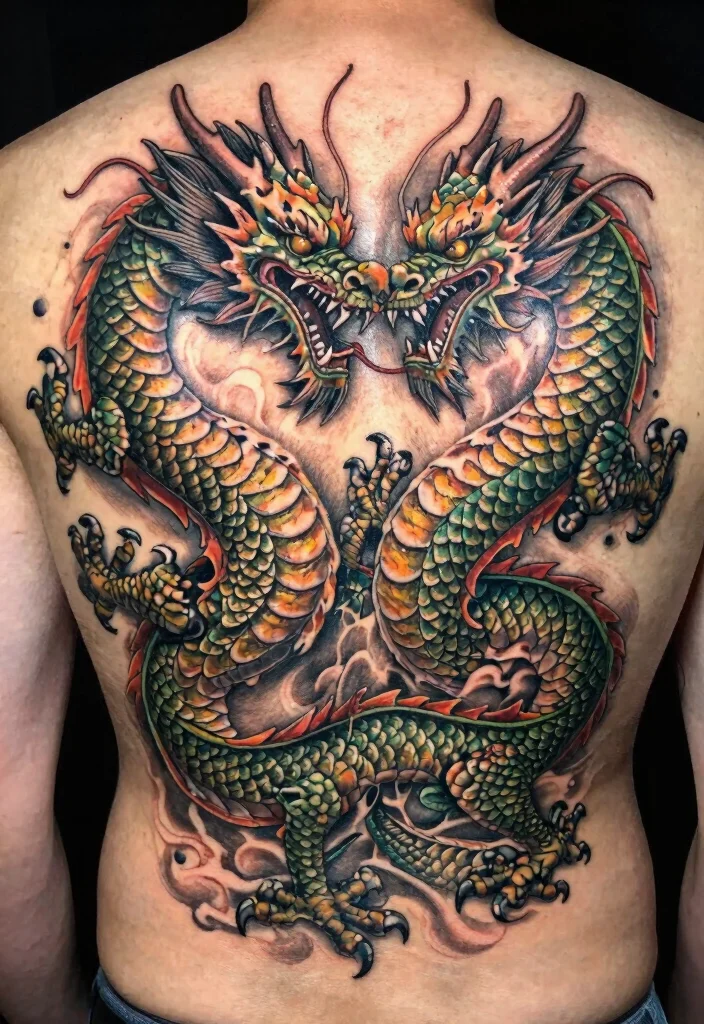 18 Double Dragon Tattoo Ideas With Powerful Symmetry 66 18 Double Dragon Tattoo Ideas With Powerful Symmetry - 16. 3D Double Dragon Tattoos 1