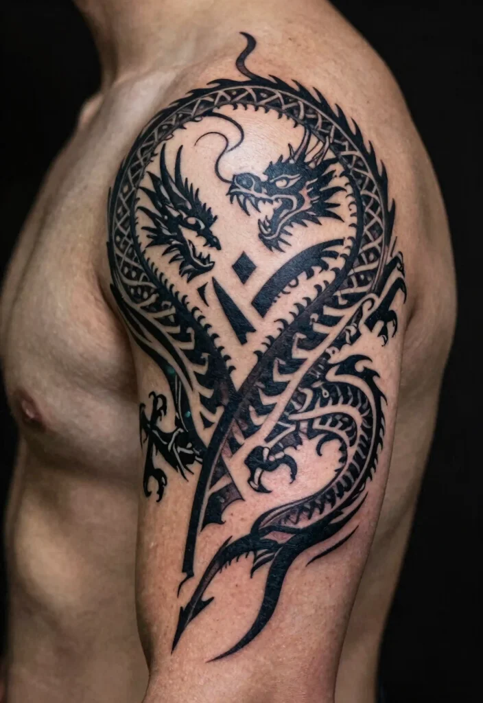 18 Double Dragon Tattoo Ideas With Powerful Symmetry 12 18 Double Dragon Tattoo Ideas With Powerful Symmetry - 2. Tribal Dragon Tattoos 1