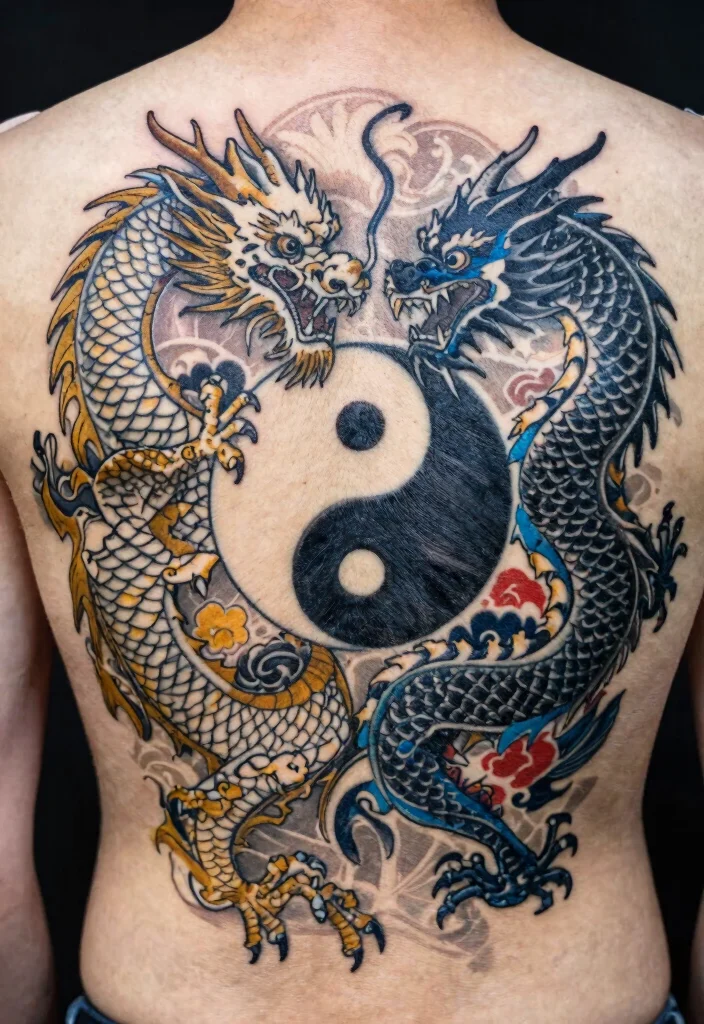 18 Double Dragon Tattoo Ideas With Powerful Symmetry 25 18 Double Dragon Tattoo Ideas With Powerful Symmetry - 5. Double Dragon and Yin Yang 1
