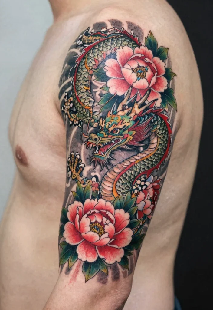 18 Double Dragon Tattoo Ideas With Powerful Symmetry 26 18 Double Dragon Tattoo Ideas With Powerful Symmetry - 6. Floral Double Dragon Tattoos 1