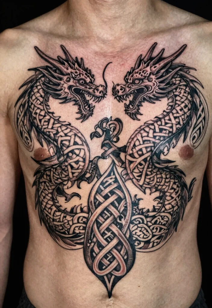 18 Double Dragon Tattoo Ideas With Powerful Symmetry 49 18 Double Dragon Tattoo Ideas With Powerful Symmetry - 9. Celtic Double Dragon Tattoos 1