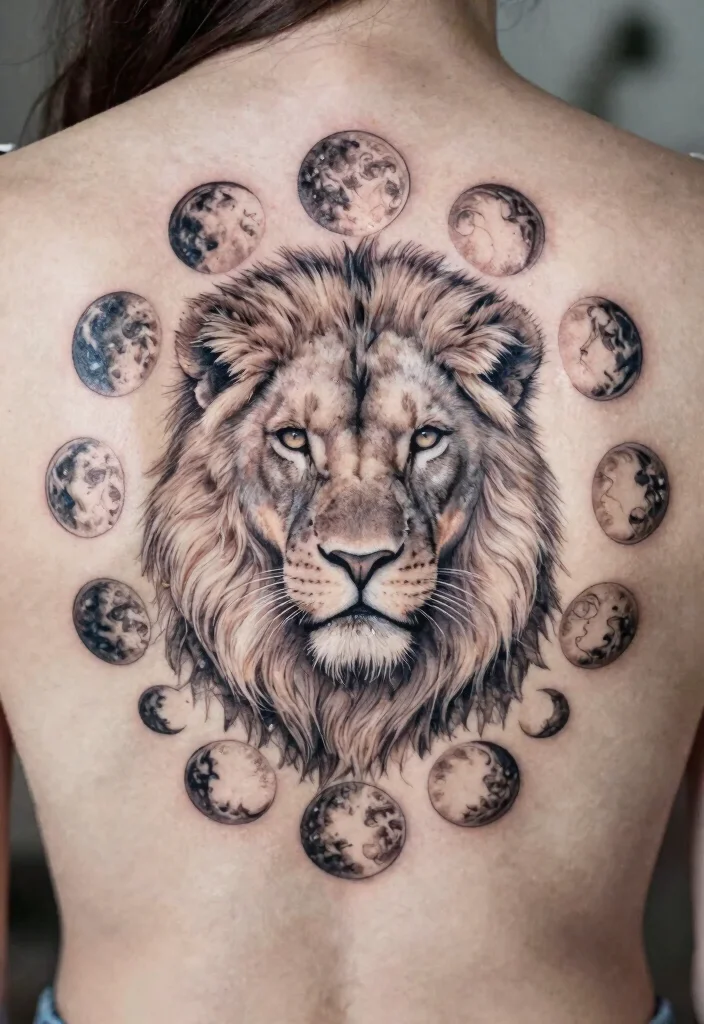 18 Female Lion Tattoo 2026 Trending Ideas With Powerful Feminine Energy - 18. Lioness with Moon Phases Tattoo 1