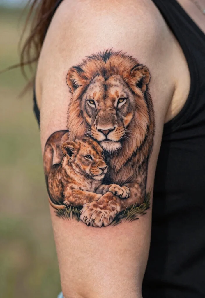 18 Female Lion Tattoo 2026 Trending Ideas With Powerful Feminine Energy - 9. Lioness with Cub Tattoo 1